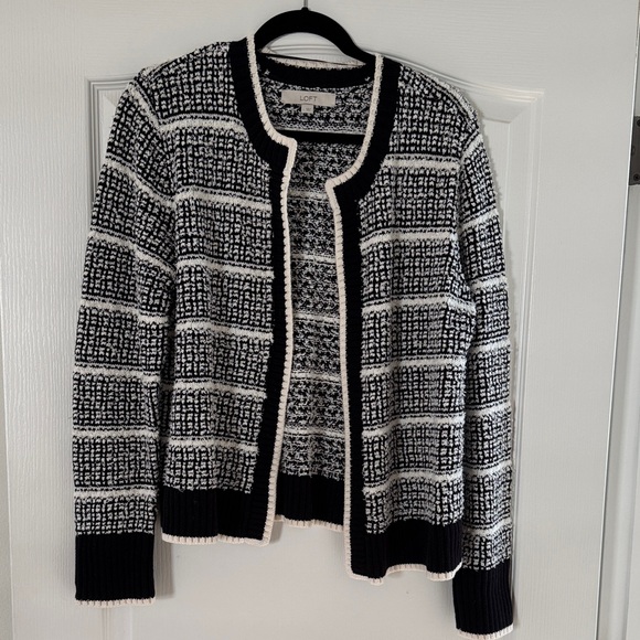 LOFT Black and White Textured Cardigan - Picture 1 of 3